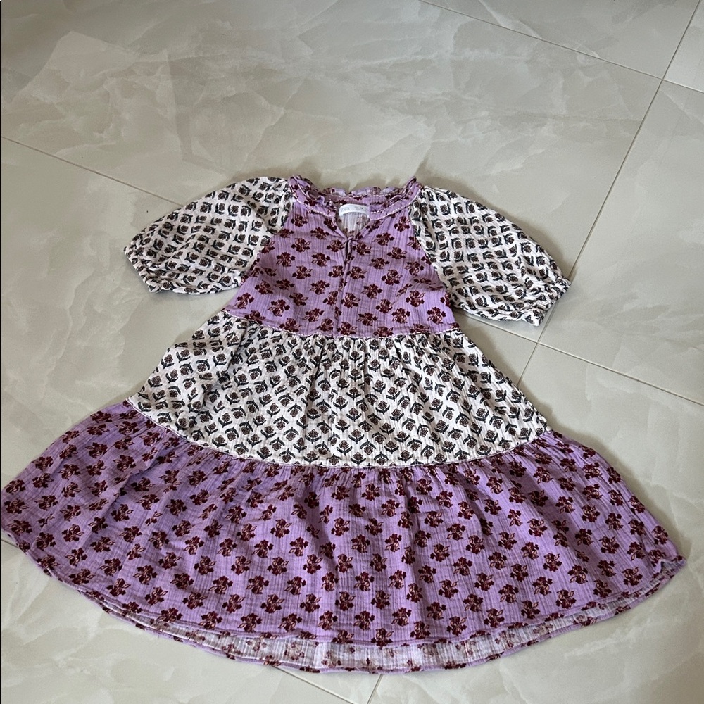 Zara Purple and White Floral Tiered Casual Dress